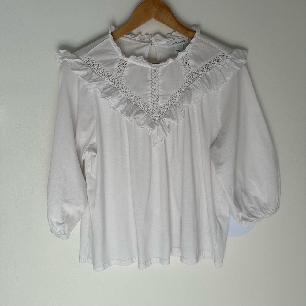 Anthropology Calligraphie White Lace Peasant Blouse